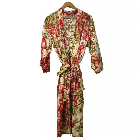 Natori slip dress and kimono robe set “silk” polyester sz medium